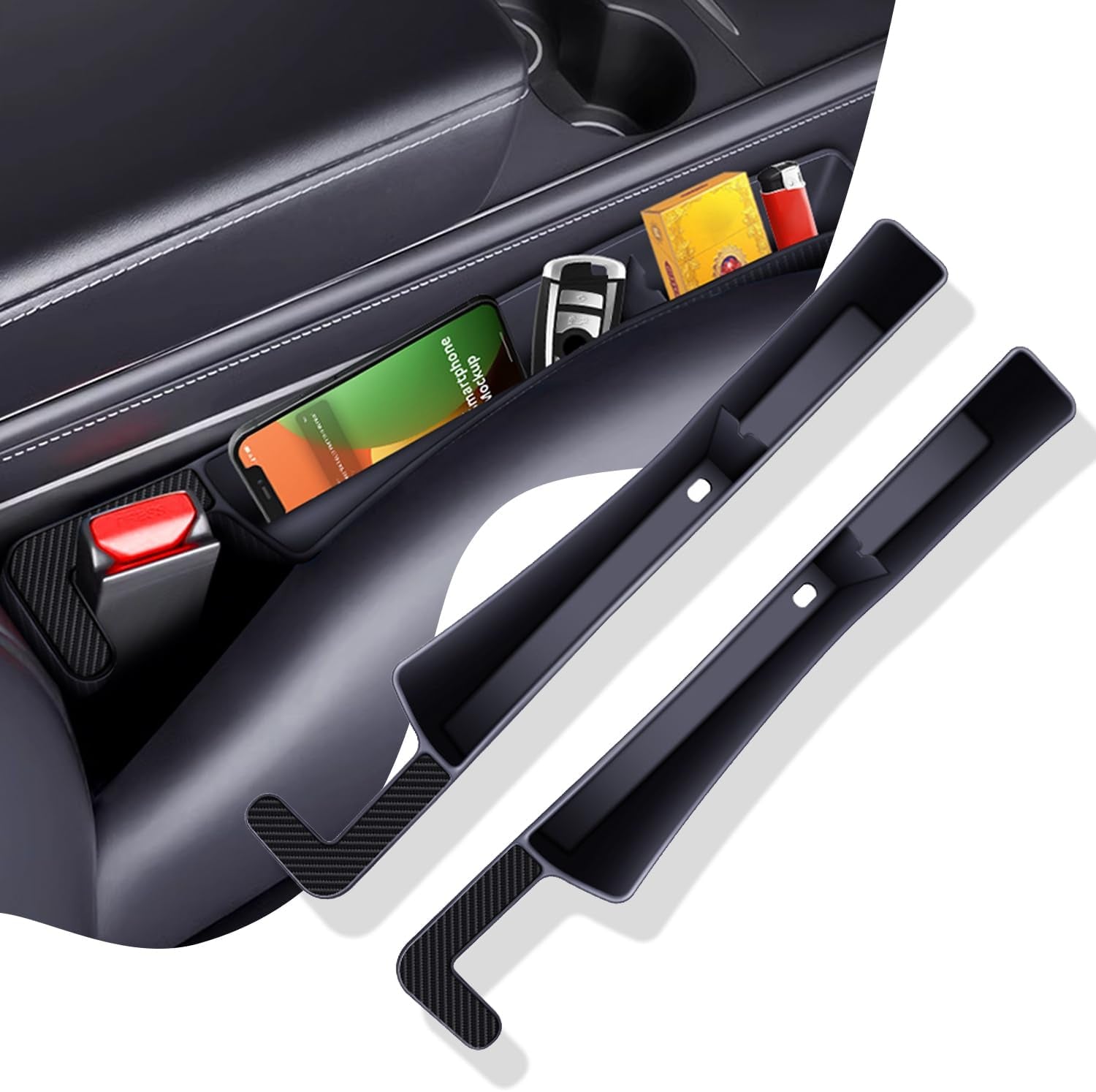 Revolutionize Your Ride with 2PCS Adjustable Car Seat Gap Filler Organizer - Ultimate Storage Solution with USB & Phone Holder in Sleek Black