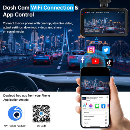 Ultimate Dual Dash Cam for Cars: 2.5K Front & 1080P Rear with WiFi/App Control, Night Vision, G-Sensor, and 64GB Card Included
