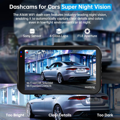 Ultimate Dual Dash Cam for Cars: 2.5K Front & 1080P Rear with WiFi/App Control, Night Vision, G-Sensor, and 64GB Card Included