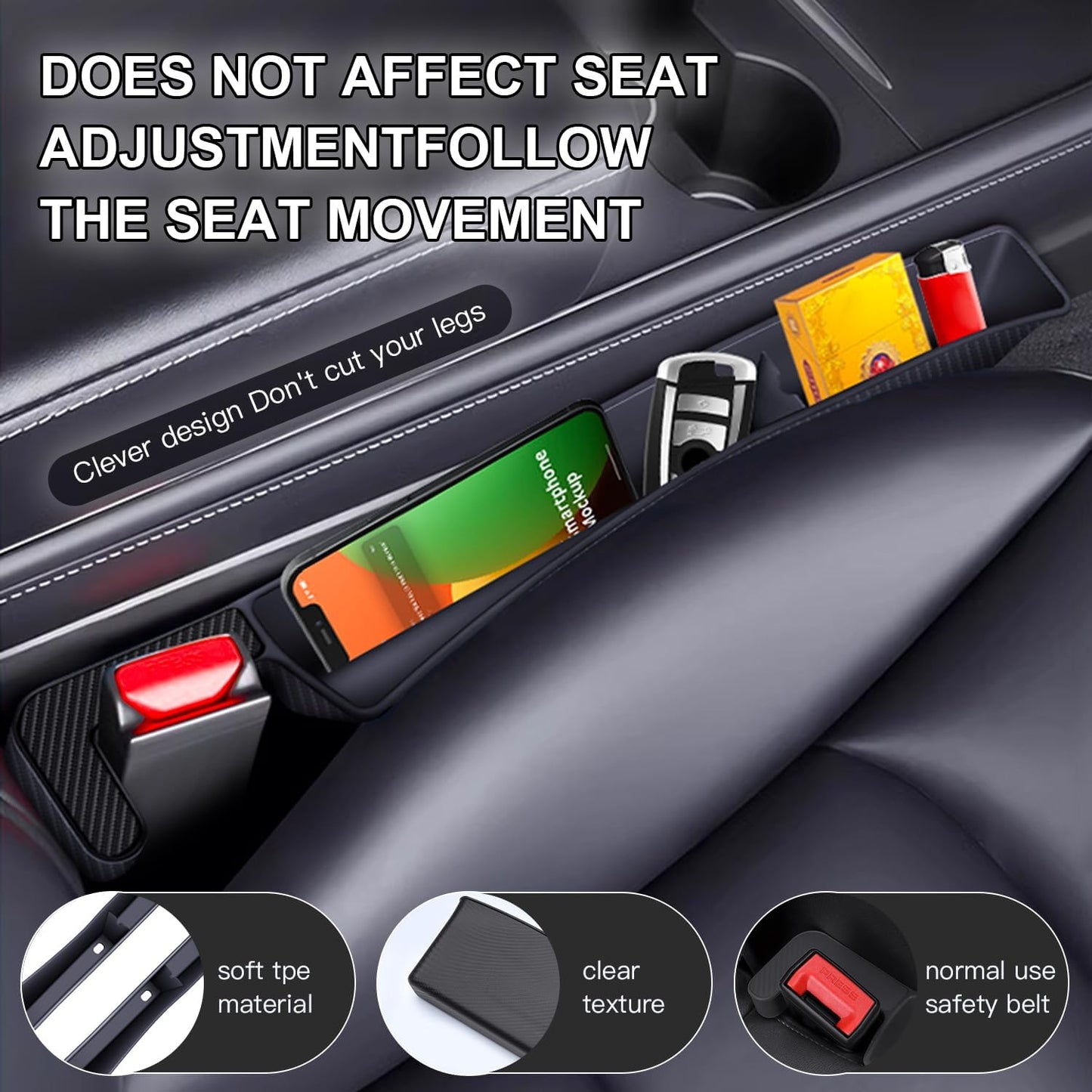 Revolutionize Your Ride with 2PCS Adjustable Car Seat Gap Filler Organizer - Ultimate Storage Solution with USB & Phone Holder in Sleek Black