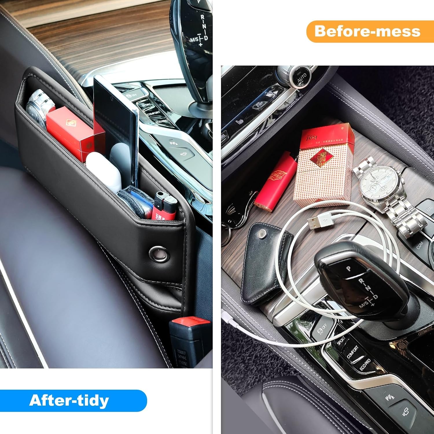 Transform Your Car's Interior with the Premium Adjustable Car Seat Gap Filler - Universal Fit Storage Organizer for Phones, Wallets, and More