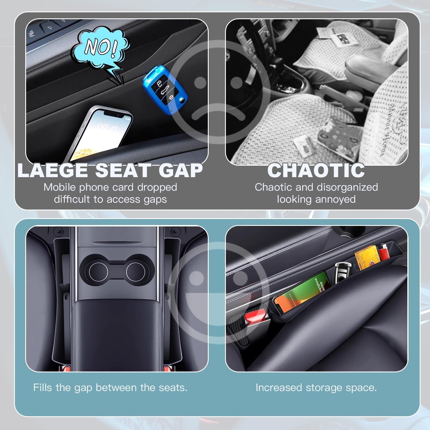 Revolutionize Your Ride with 2PCS Adjustable Car Seat Gap Filler Organizer - Ultimate Storage Solution with USB & Phone Holder in Sleek Black