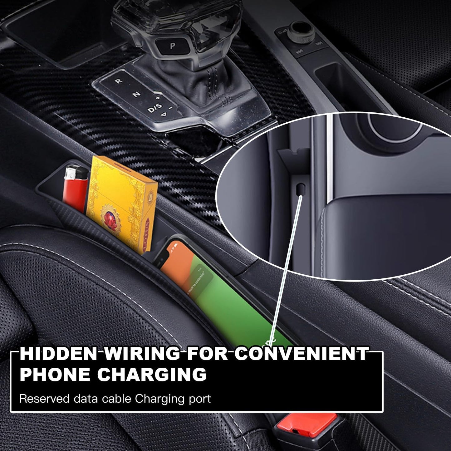 Revolutionize Your Ride with 2PCS Adjustable Car Seat Gap Filler Organizer - Ultimate Storage Solution with USB & Phone Holder in Sleek Black