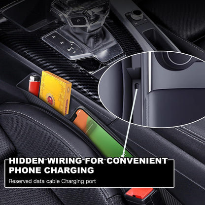 Revolutionize Your Ride with 2PCS Adjustable Car Seat Gap Filler Organizer - Ultimate Storage Solution with USB & Phone Holder in Sleek Black